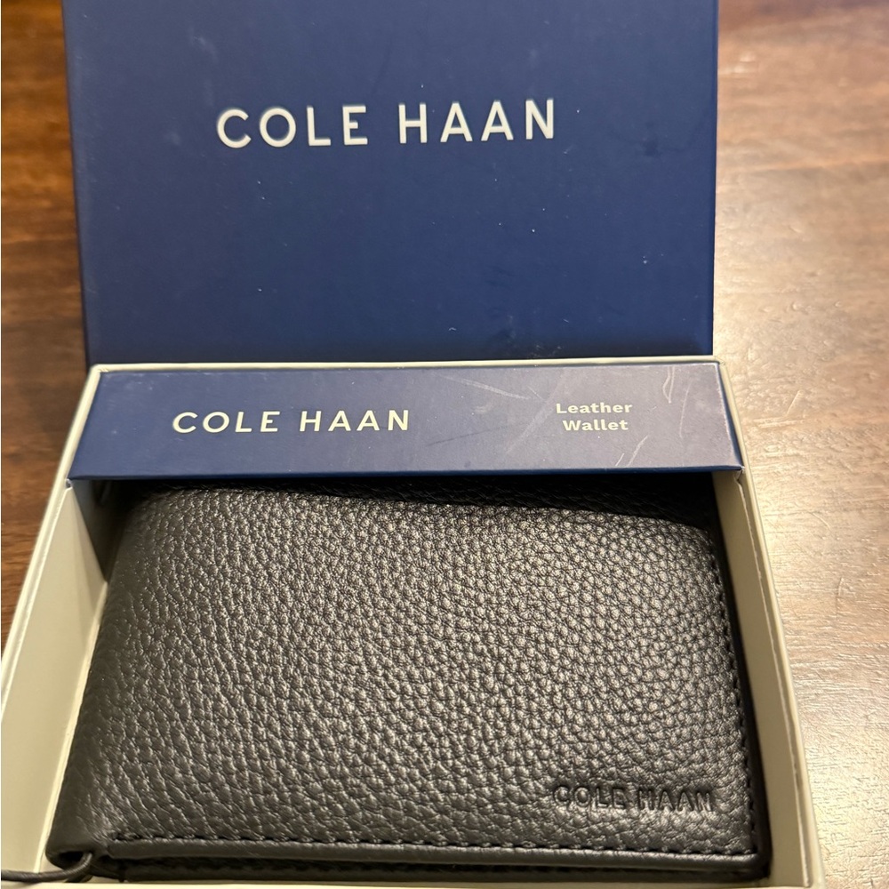 Cole Haan Textured Black Leather Card Holder